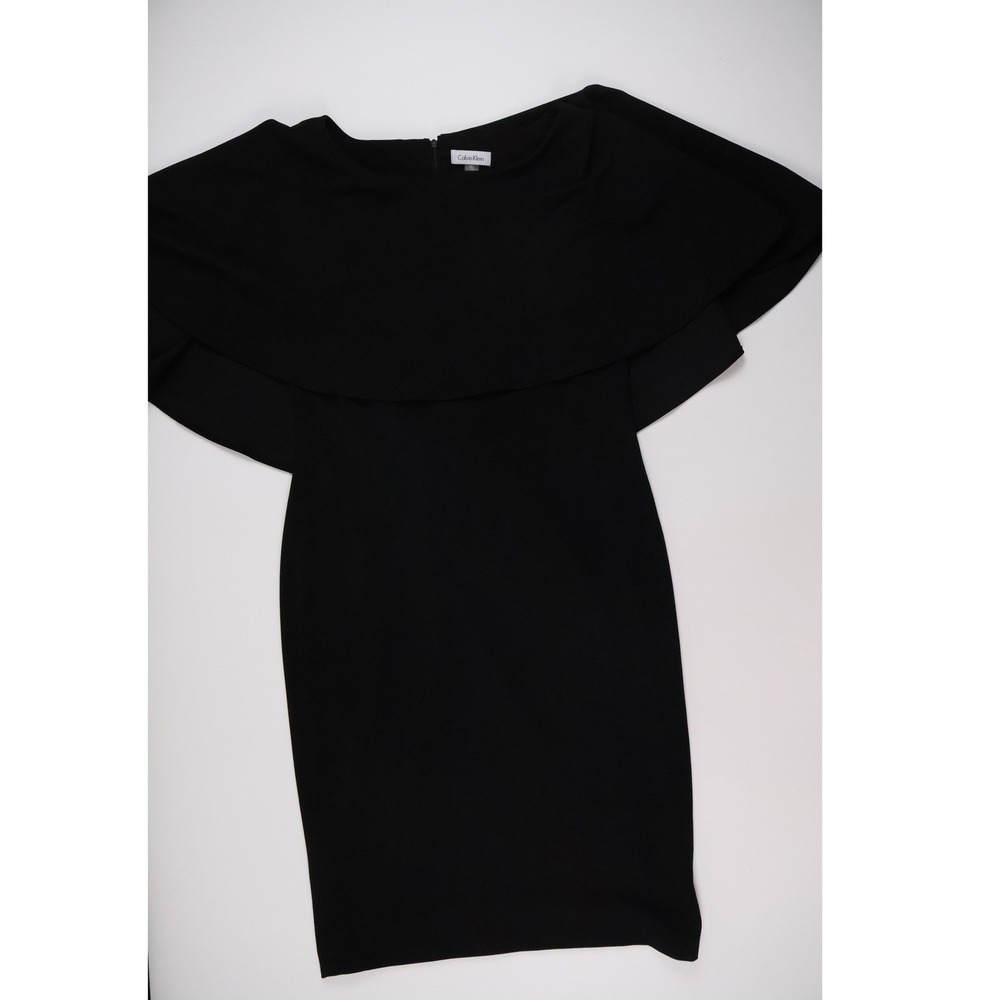 Calvin Klein Sheath Dress Capelet Overlay Black Solid 12